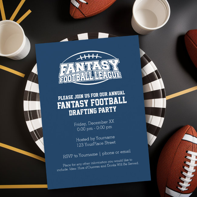 Fantasy Football Champion - Navy And White Invitation