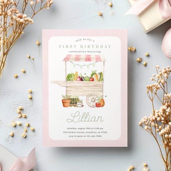 Farmers Market Stand Fruit And Vegetable Birthday Invitation