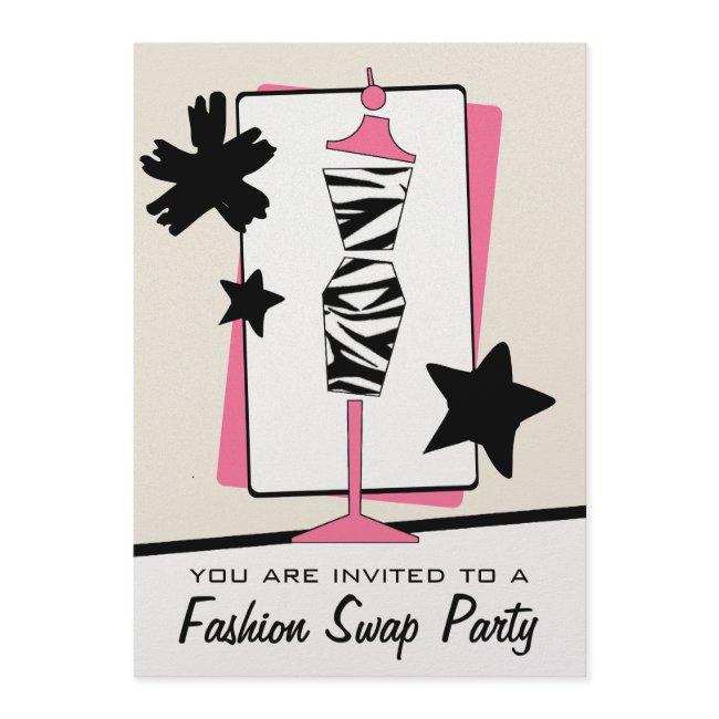 Fashion Clothing Swap Party Zebra Print Dress Form Invitation