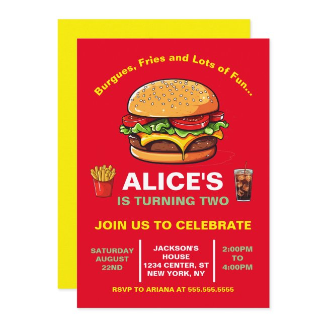 Fast Food Hamburguer Fries Soda Birthday Invitation