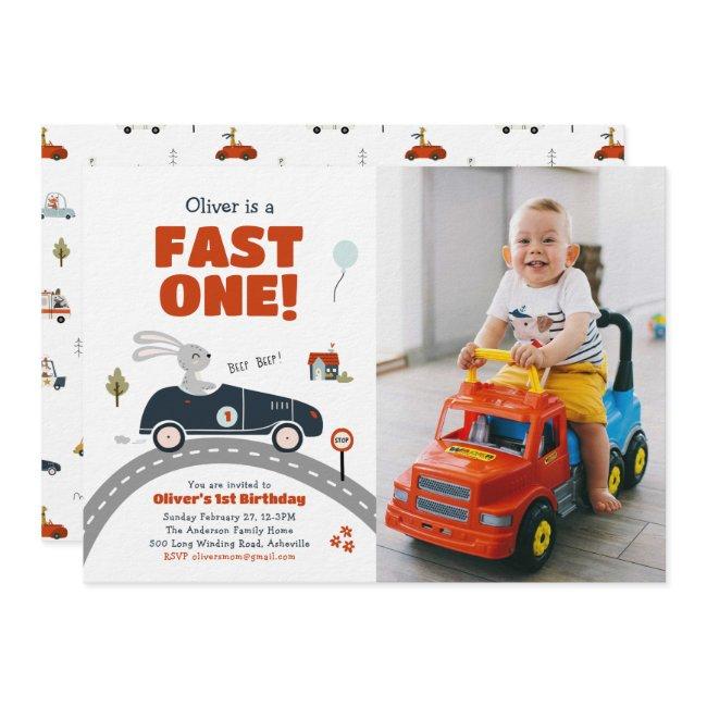 Fast One Cars 1st Birthday Invitation