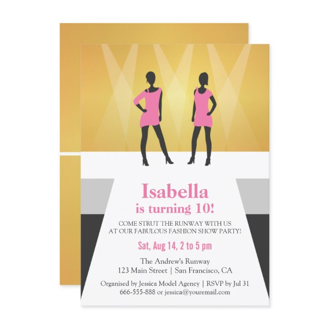 Faux Gold Runway Fashion Show Birthday Party Invitation