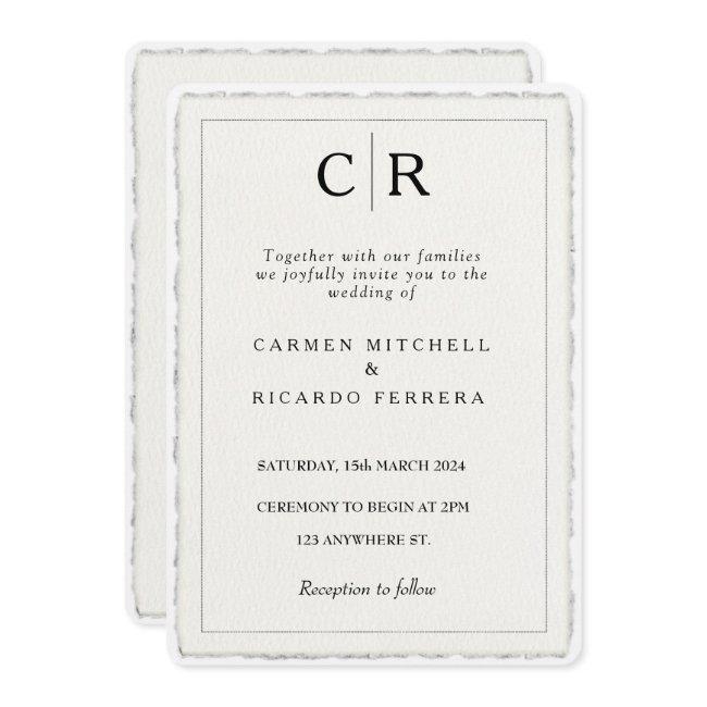 Faux Hand-torn Script Modern Deckle Edge Invite