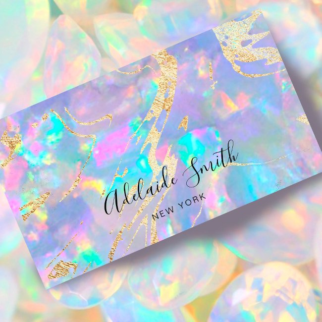 Faux Holographic Opal Stone Business Invitations
