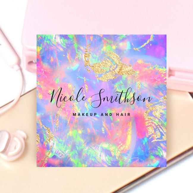 Faux Holographic Pastel Opal Square Business Invitations