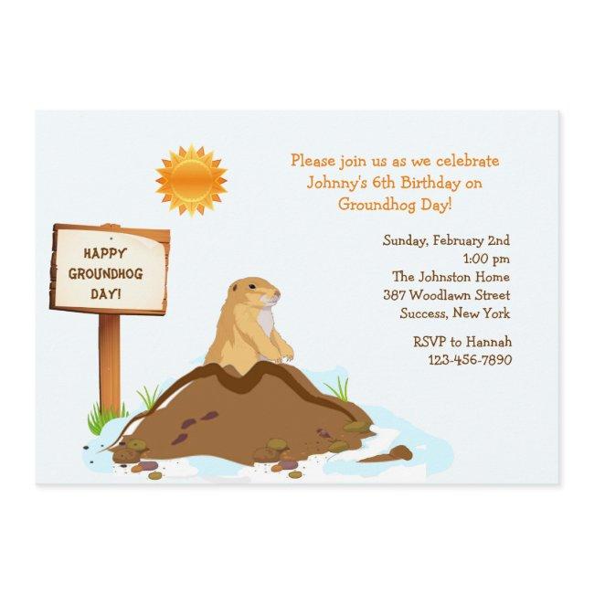February Groundhog Day Birthday Party Invitation