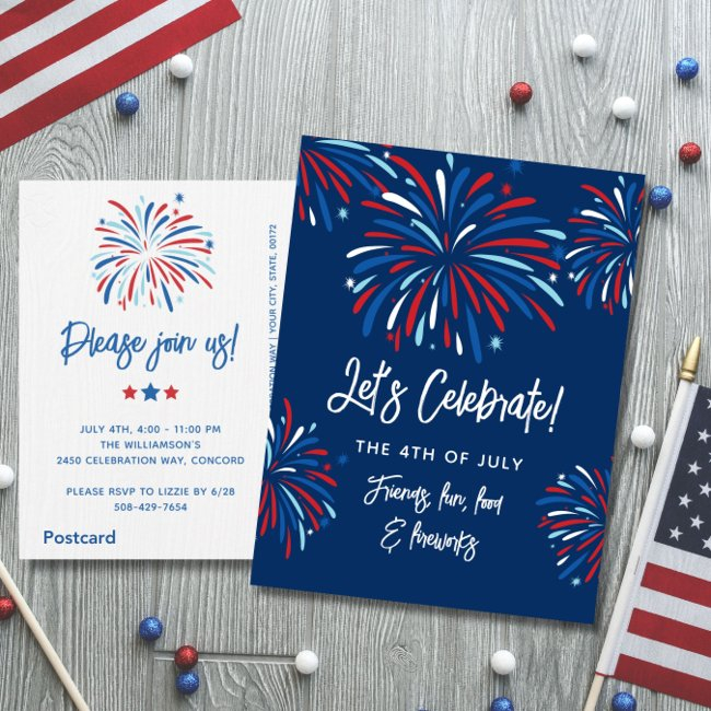 Festive Fireworks 4th Of July Party Invitation Postinvitations