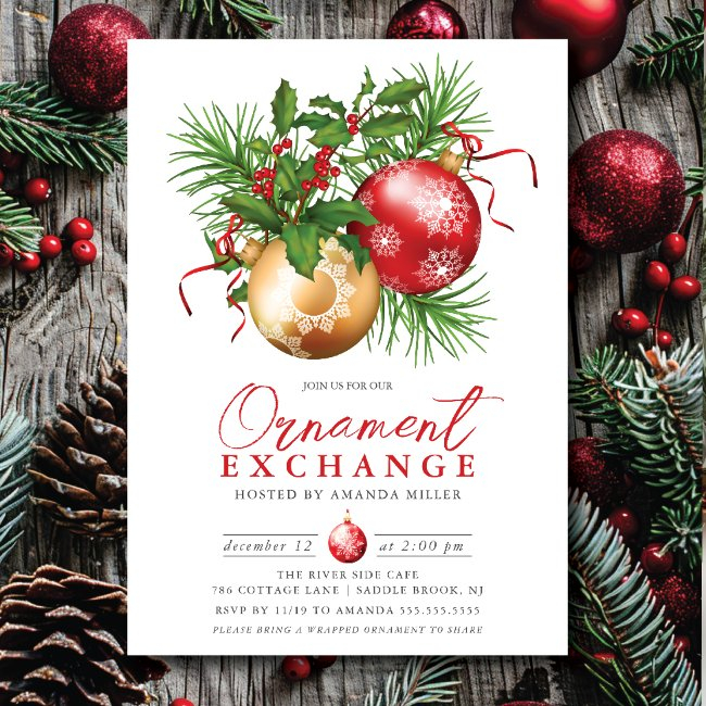 Festive Ornament Exchange Christmas Invitation