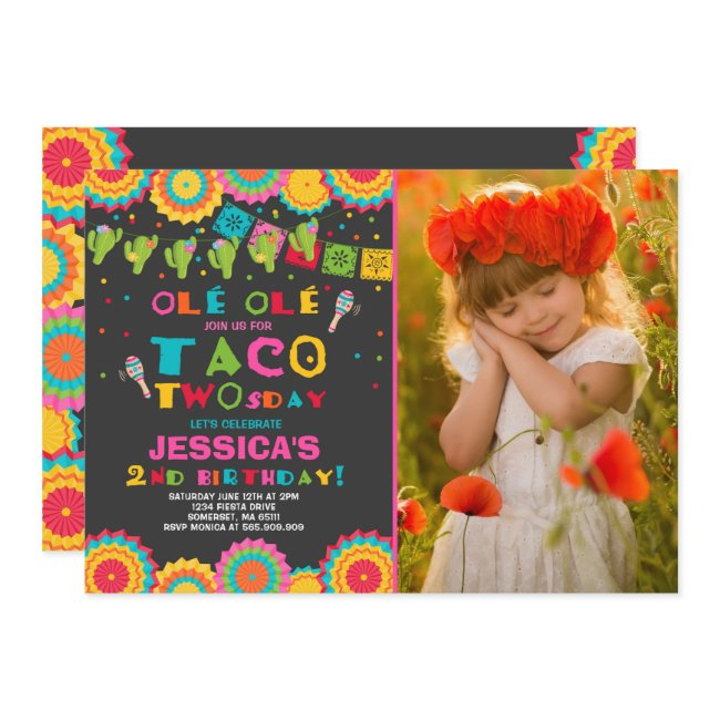 Fiesta 2nd Birthday Invitation Taco Twosday Party