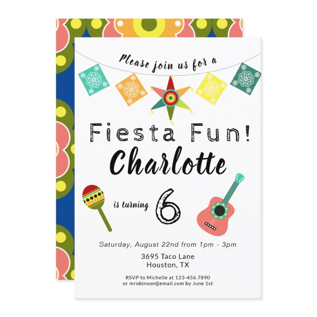 Fiesta Fun Colorful Kids Birthday Party Invitation
