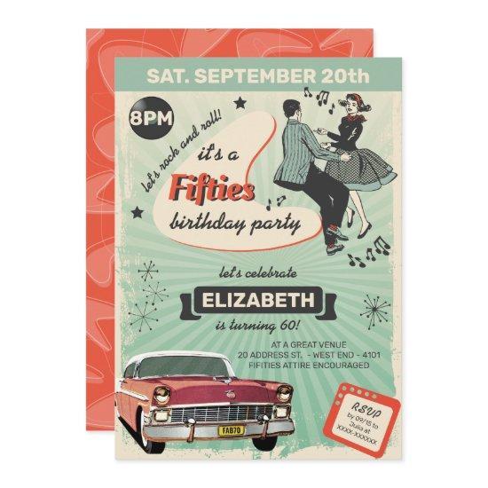 Fifties Rockabilly Birthday Party In Green Invitation