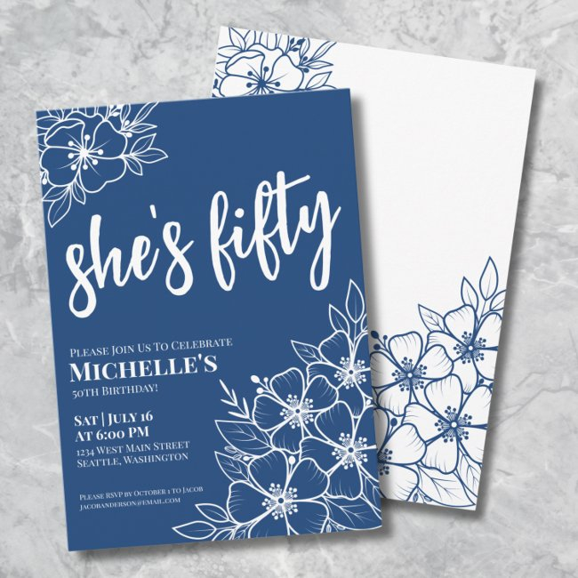 Fifty Blue 50th Birthday Party Invitation