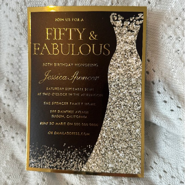 Fifty & Fabulous Golden Foil 50th Birthday Foil Invitation