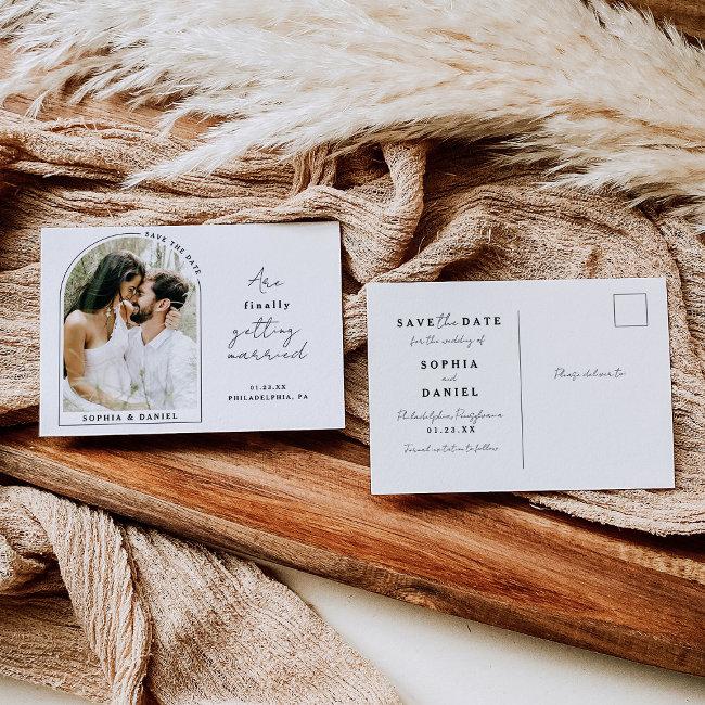 Finally Modern Arch With Photo Save The Date Announcement Postinvitations