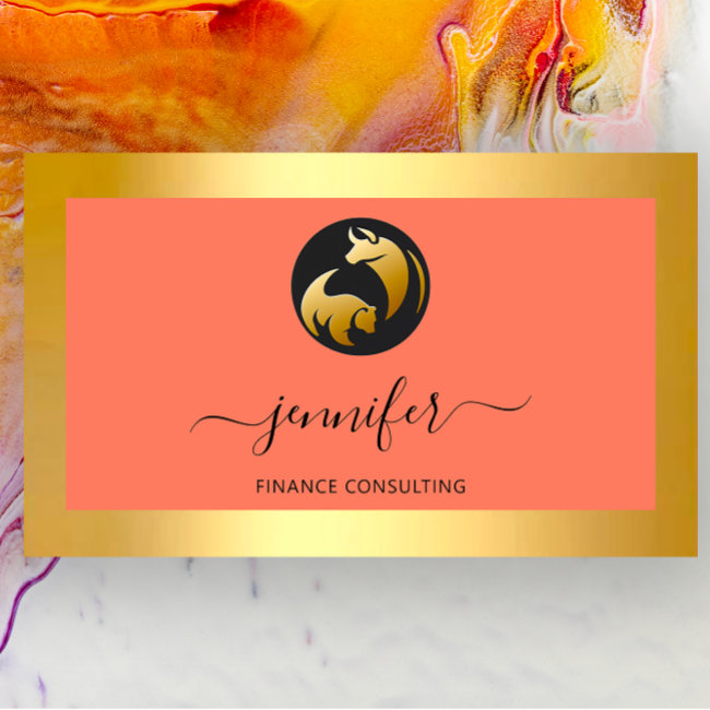 Finance Consulting Broker Bufalo Bear Gold Frame Business Invitations