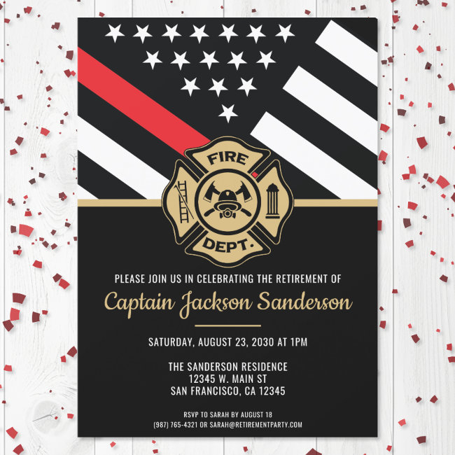 Fire Department Fireman Firefighter Retirement Invitation