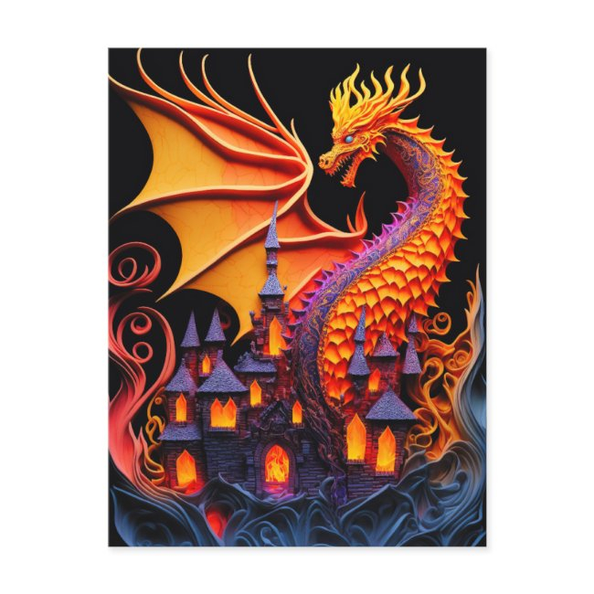 Fire Dragon Castle Fantasy Art Mythical Creatures Postinvitations