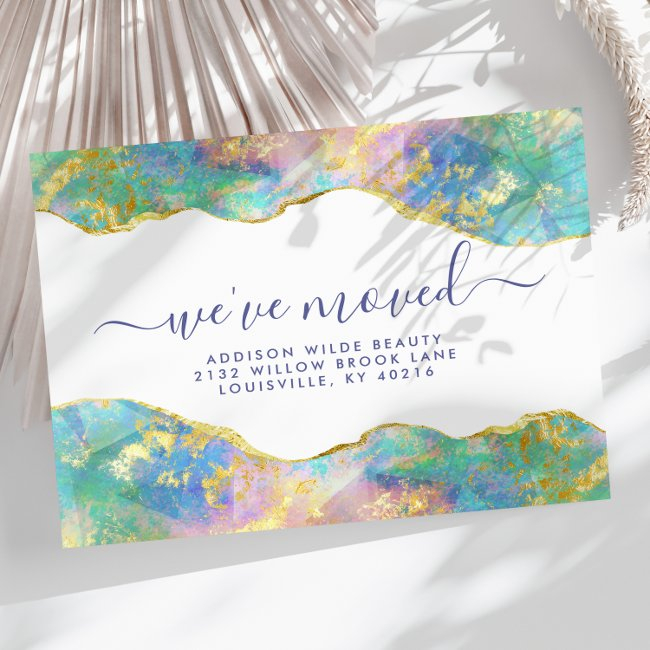 Fire Opal Rainbow Gemstone Business Moving Announcement Postinvitations