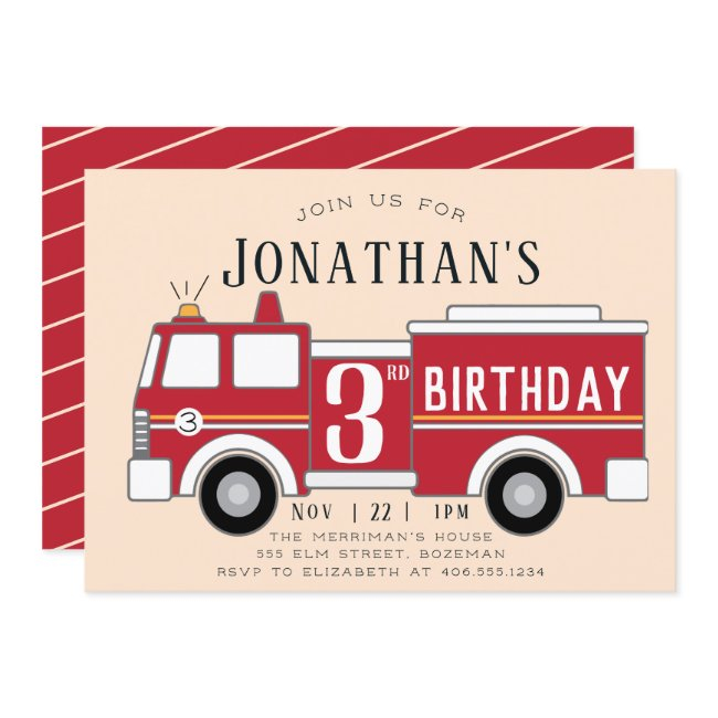 Fire Truck Kids Birthday Invitation