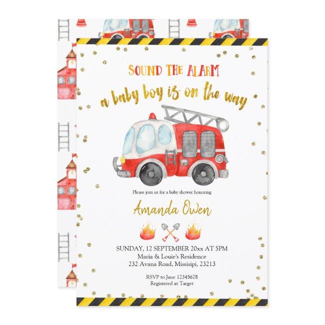 Firefighter Boy Baby Shower Invitation