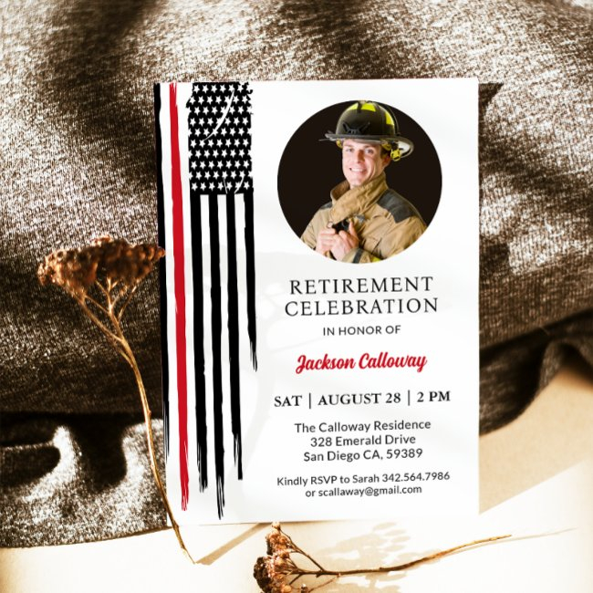 Firefighter Retirement Party, Red Line Flag Invitation