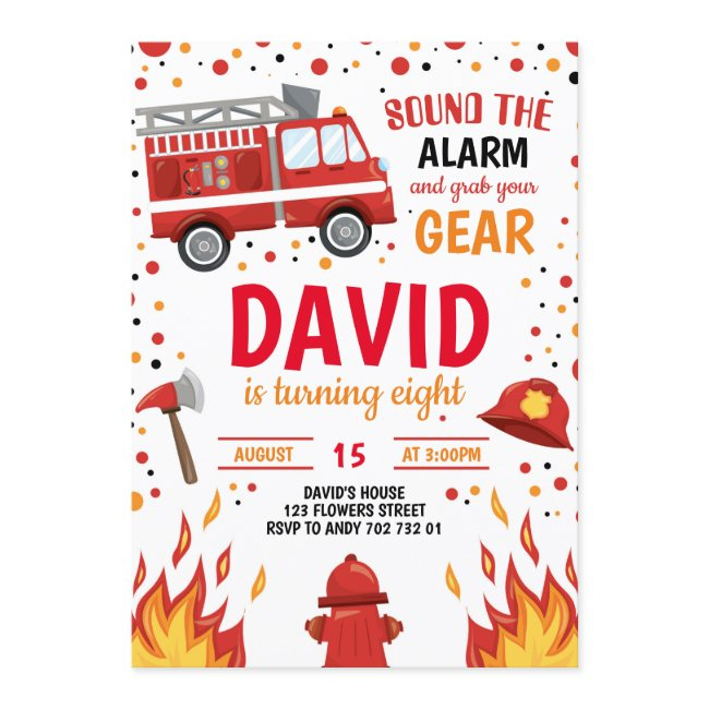 Fireman Boy Birthday Firefighter Invitation