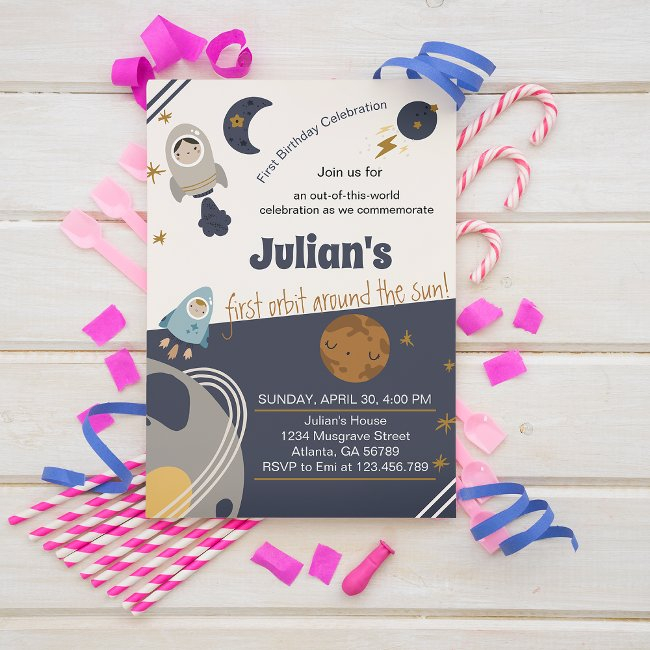 First Birthday, First Orbit Around The Sun! Invitation