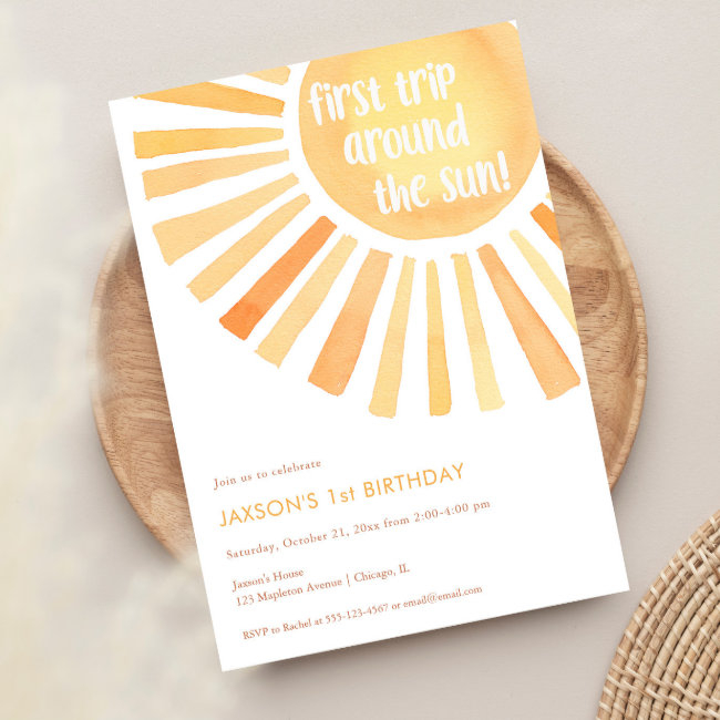 First Trip Around The Sun 1st Birthday Party Invitation