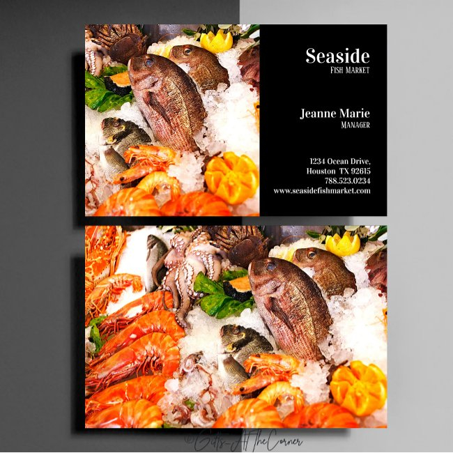 Fish Market In Black Background Business Invitations