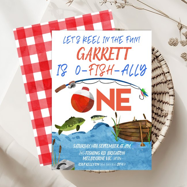 Fishing Reel In Fun Ofishally One 1st Birthday Invitation
