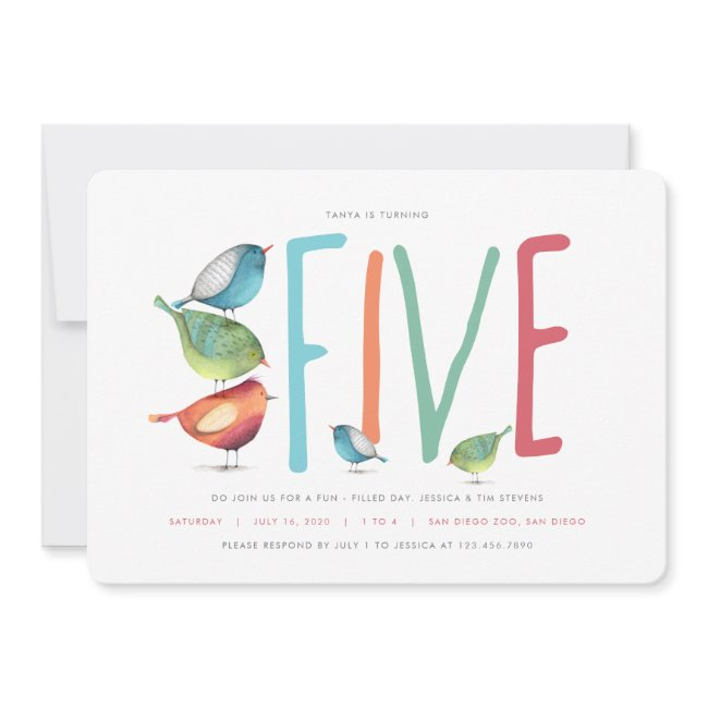Five Birdie Fifth Birthday Party Invitation