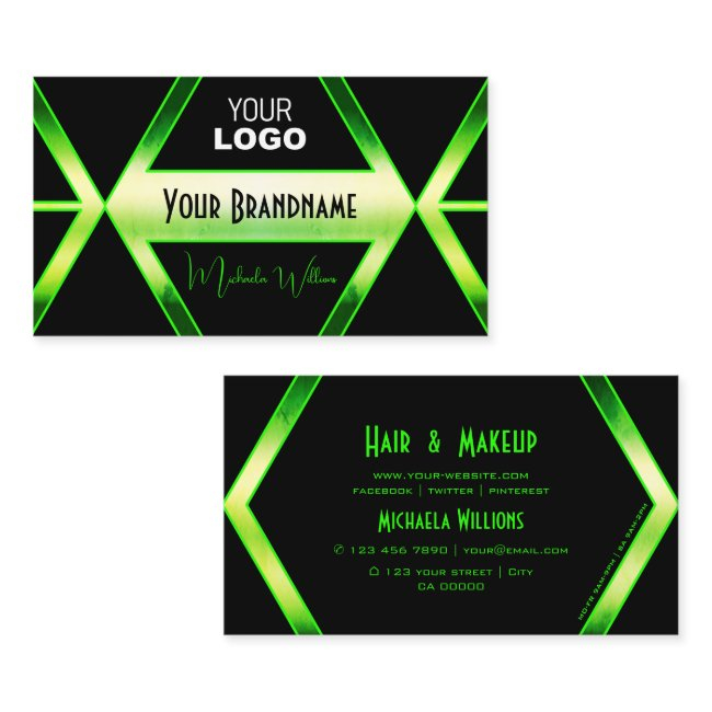 Flashy Black And Shimmery Green With Logo Stylish Business Invitations