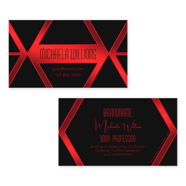 Flashy Black Geometric Shimmery Red Stylish Modern Business Invitations