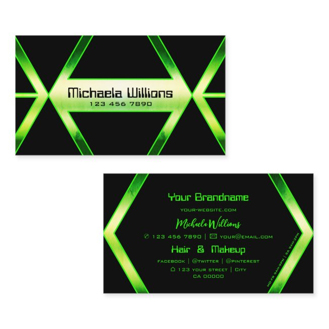 Flashy Black Geometric With Shimmery Green Pattern Business Invitations