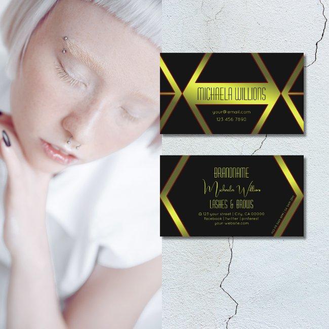 Flashy Black Geometric Yellow Shimmer Professional Business Invitations