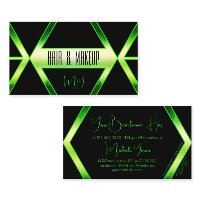 Flashy Black Shimmery Green With Monogram Stylish Business Invitations