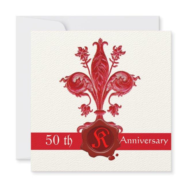 Fleur De Lise Anniversary Red Wax Seal Monogram Invitation