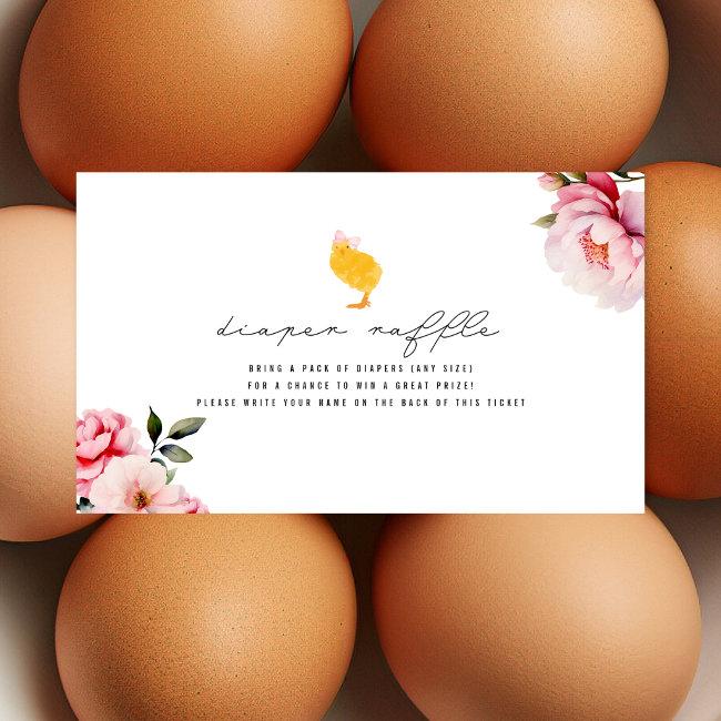 Floral Baby Girl Chick Diaper Raffle Enclosure Invitations