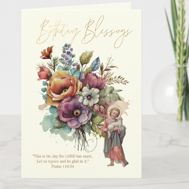 Floral Birthday Religious Scripture Jesus Thank You Invitations