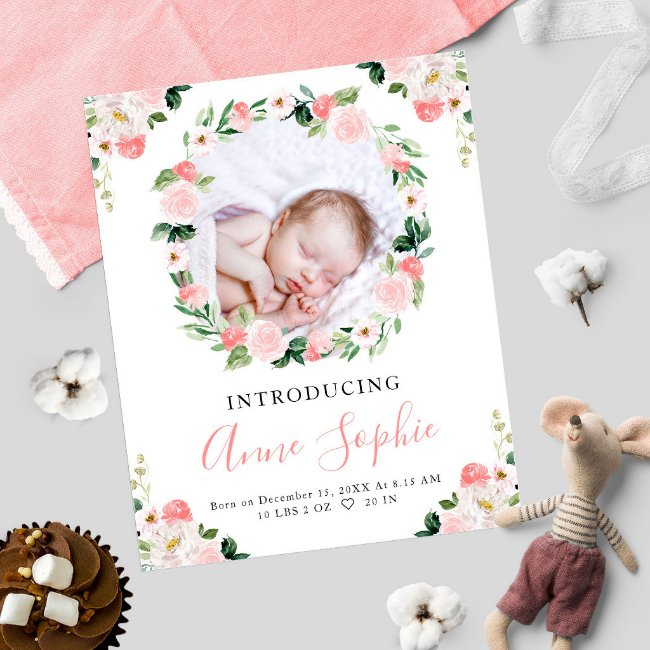 Floral Budget Birth Announcement Thank You Invitations