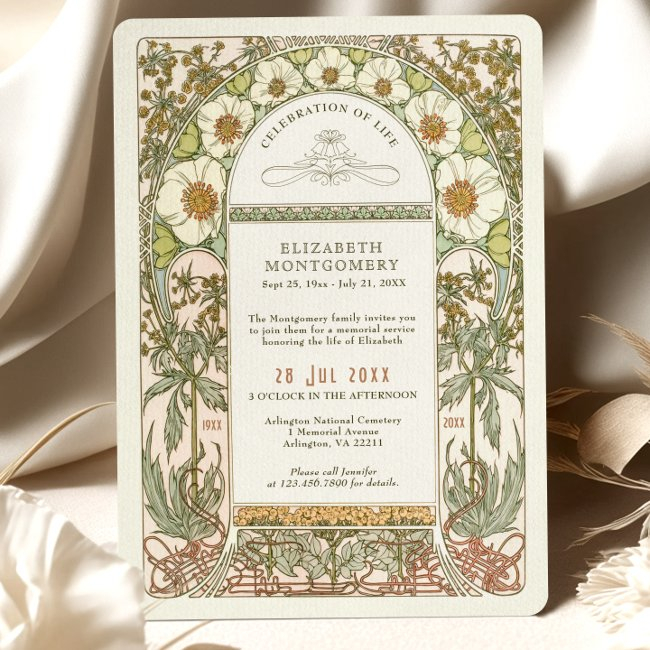 Floral Celebration Of Life By Alphonse Mucha Invitation