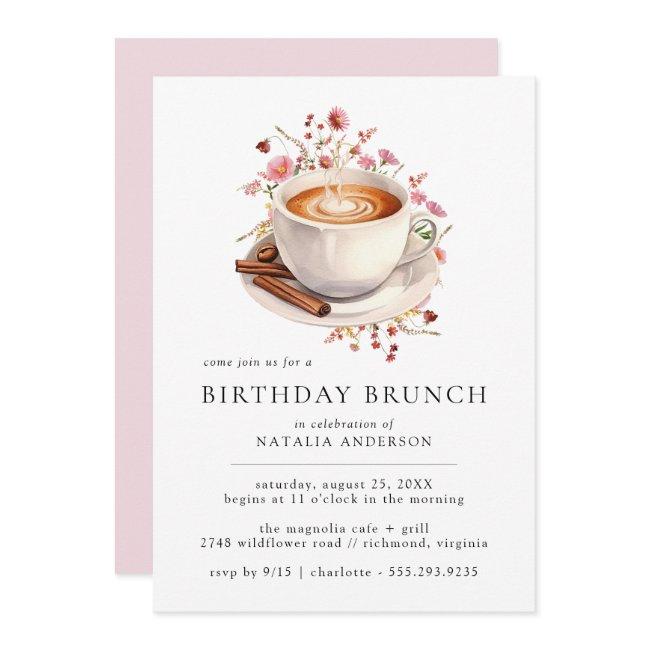 Floral Coffee | Cute Girly Pink Birthday Brunch Invitation
