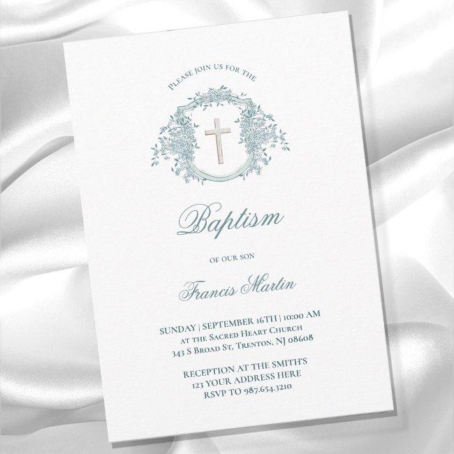 Floral Crest | Baptism Invitation