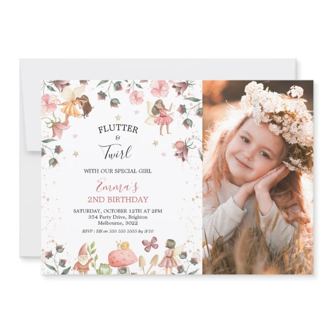 Floral Fairies Girls Photo Birthday Party Invitation