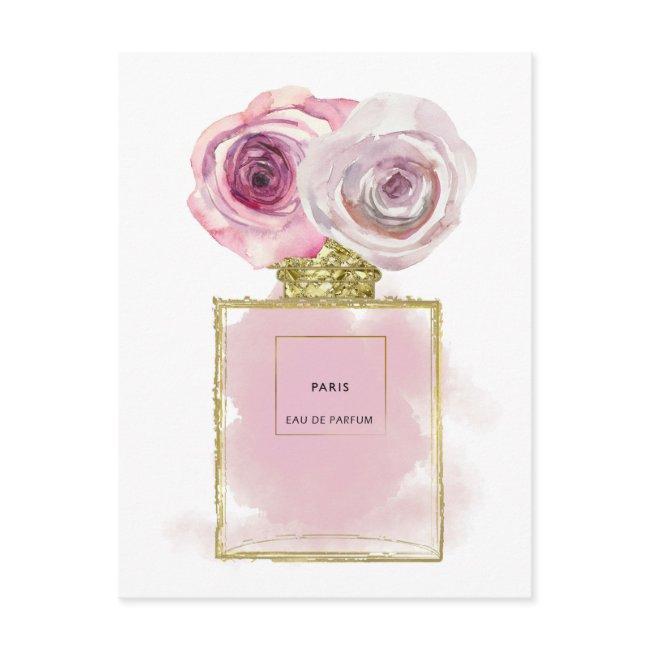 Floral Fashion Perfume Bottle Pink Roses Gold Glam Postinvitations