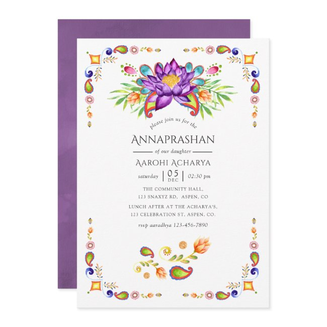 Floral Paisley Annaprashan First Rice Ceremony Invitation
