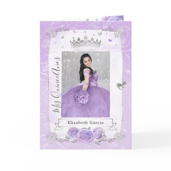 Floral Silver And Light Purple Quince Photo Folded Invitation
