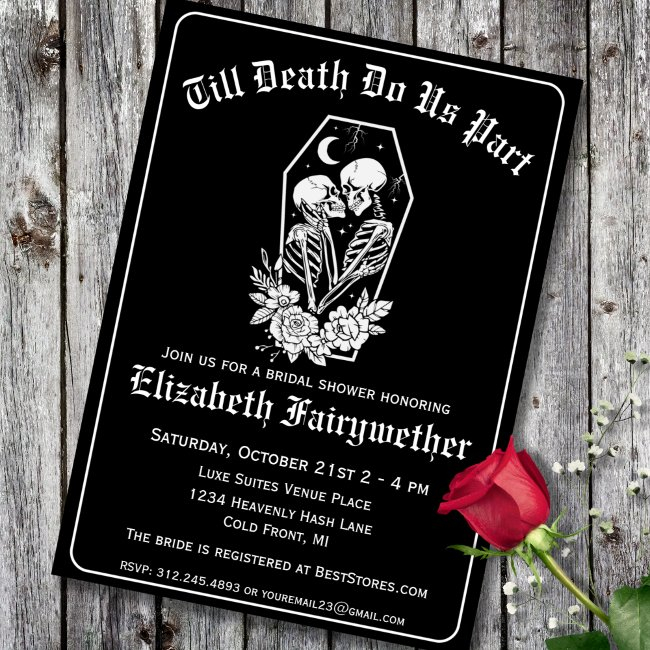 Floral Skeleton Til Death Do Us Part Bridal Shower Invitation