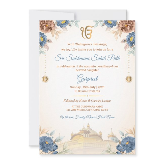 Floral Sukhmani Sahib Path Invitation Invitations