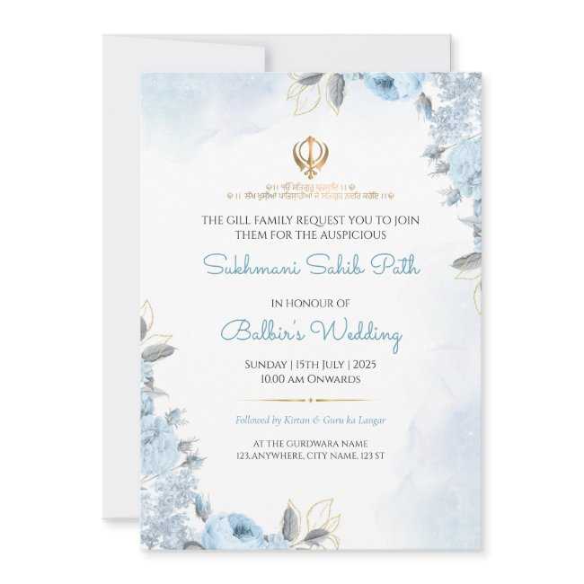 Floral Sukhmani Sahib Path Wedding Invitation Invitations